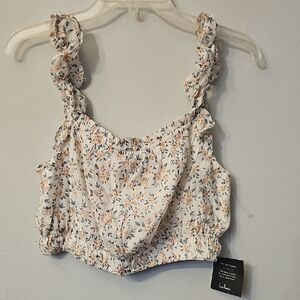 Lulu's Cream Floral Ruffle Crop Top